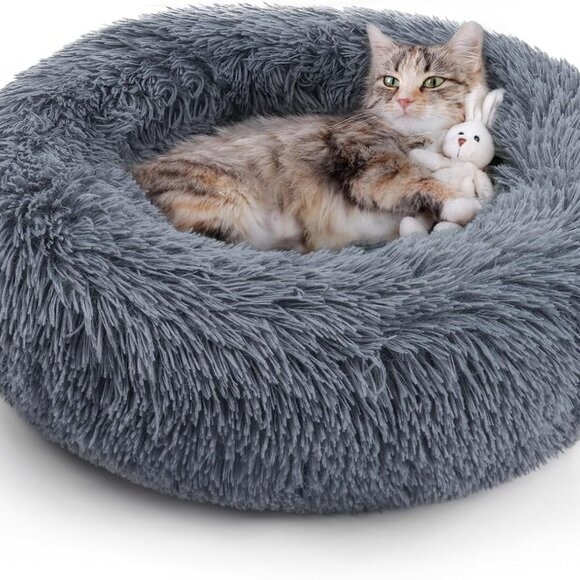 Cat Beds for Indoor Cats, 20 inches Cat Bed Machine Washable, Fluffy Round Pet B - Picture 1 of 9